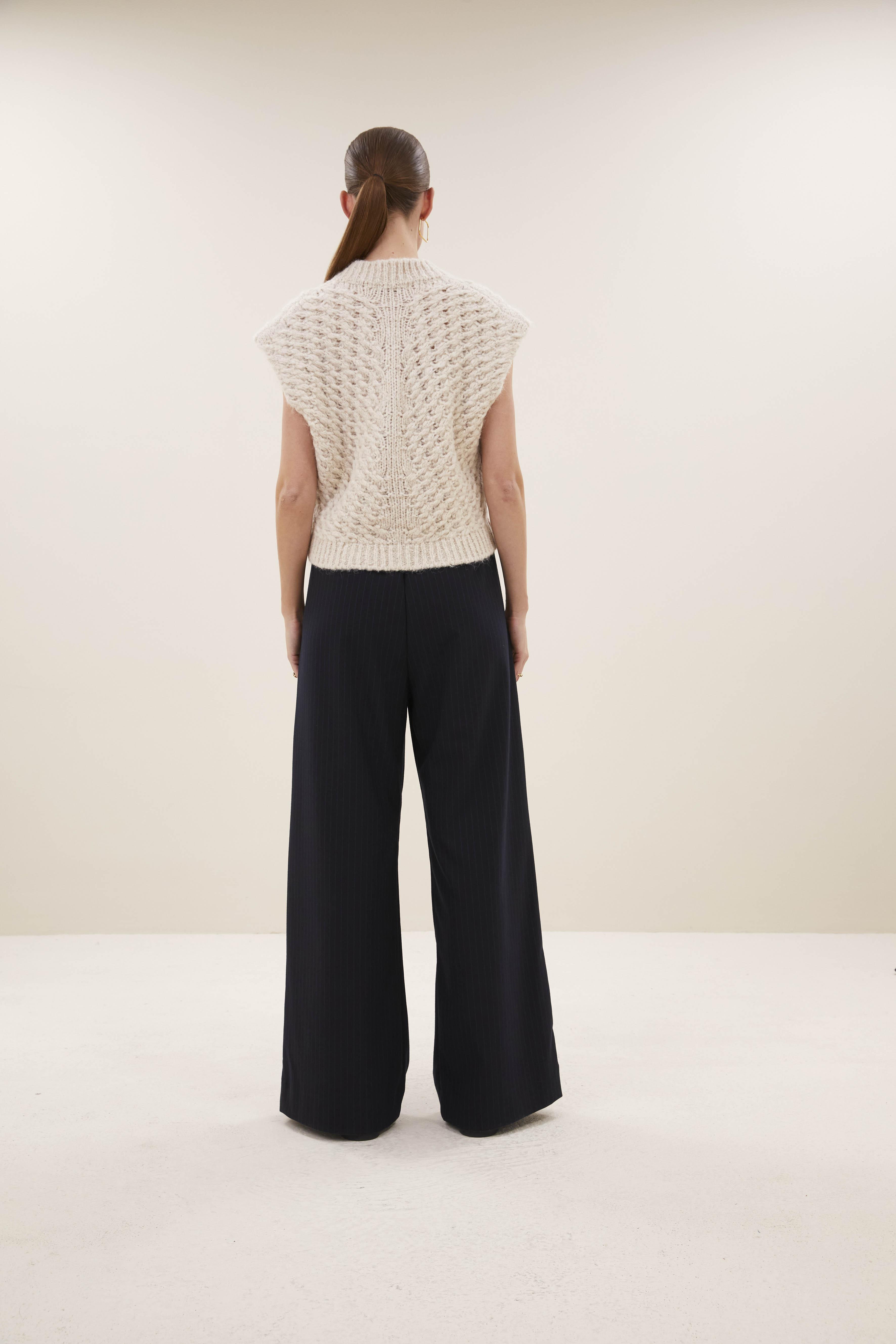 By-Bar Benji Pine Stripe Pants Damen High Waist Hose dunkelgrün